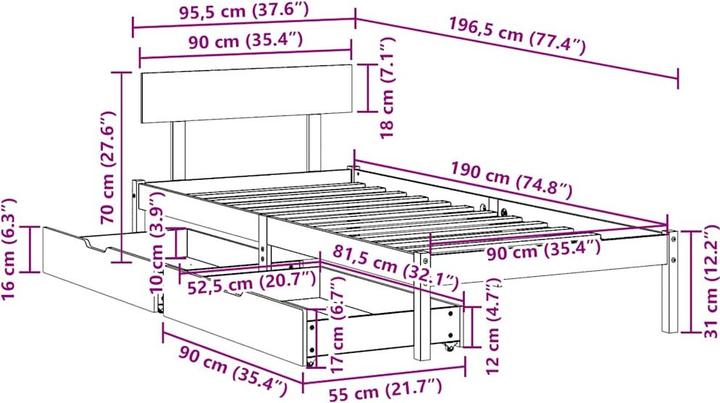 Image du produit vidaXL Bettrahmen (90 x 190 cm)