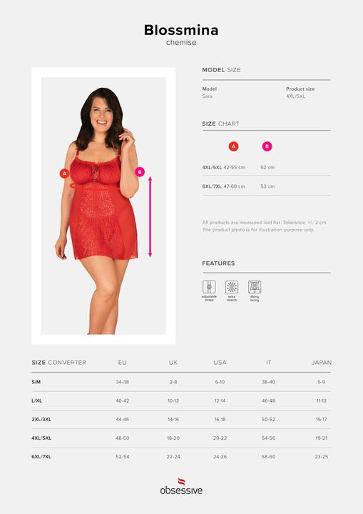 Produktbild Obsessive Babydoll mit Spitze und Rückenschnürung plus String (4XL, 5XL)