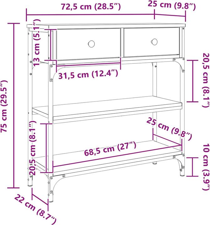 Actual product image vidaXL Konsolentisch (25 x 25 x 75 cm)