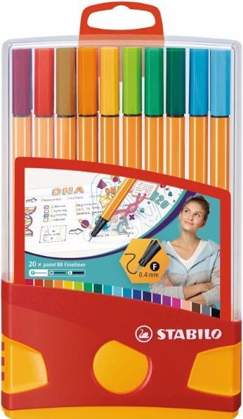 Produktbild STABILO point 88 Fineliner (Apfelgrün, Apricot, Blau, Braun, Dunkelgrau, Gelb, Grün, Hellblau, Lila, Mittelblau, Nachtblau, Ocker dunkel, Orange, Pink, Rot, Schwarz, Tannengrün, Türkisblau, Violett, 20x)