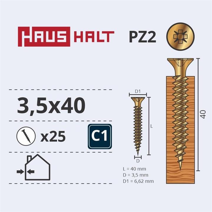 Produktbild Haushalt CHIPBOARD SCREW 3.5X40 YLW ZP 25PCS G1 (25 Stk.)