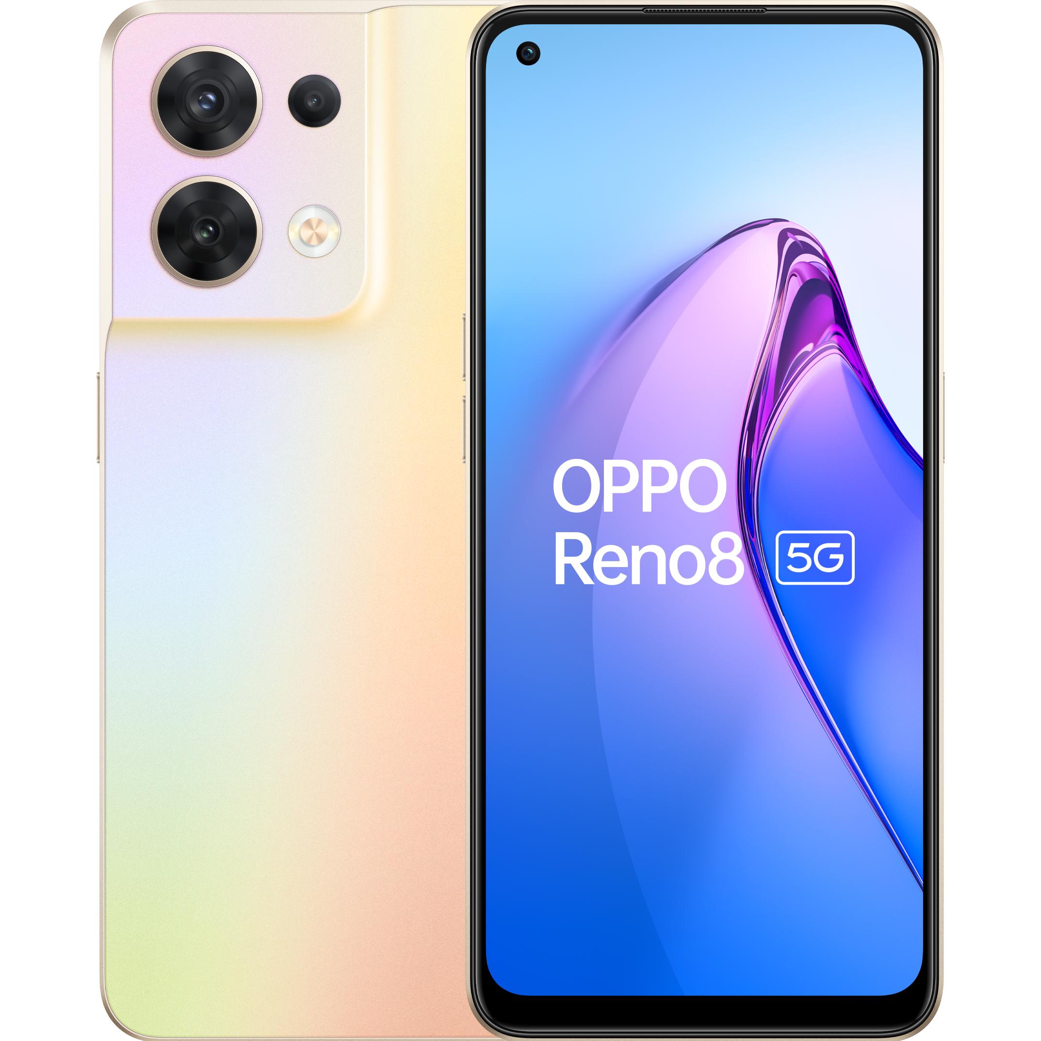 OPPO Reno 8 (256 GB, Shimmer Gold, 6.43", Dual SIM, 5G), Smartphone, Gold