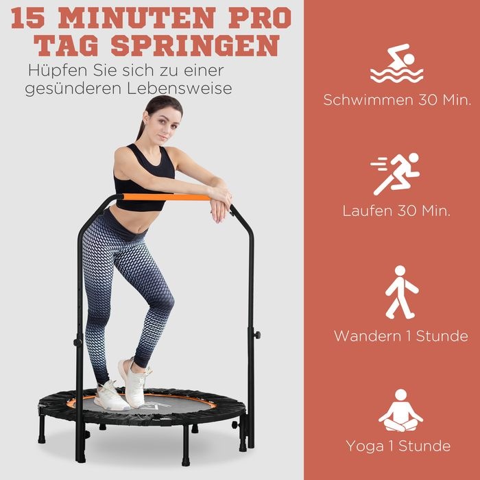 Produktbild Swisshandel24 102 cm Fitness-Trampolin, Faltbares Mini-Trampolin mit Haltegriff, Schwarz (102 cm)