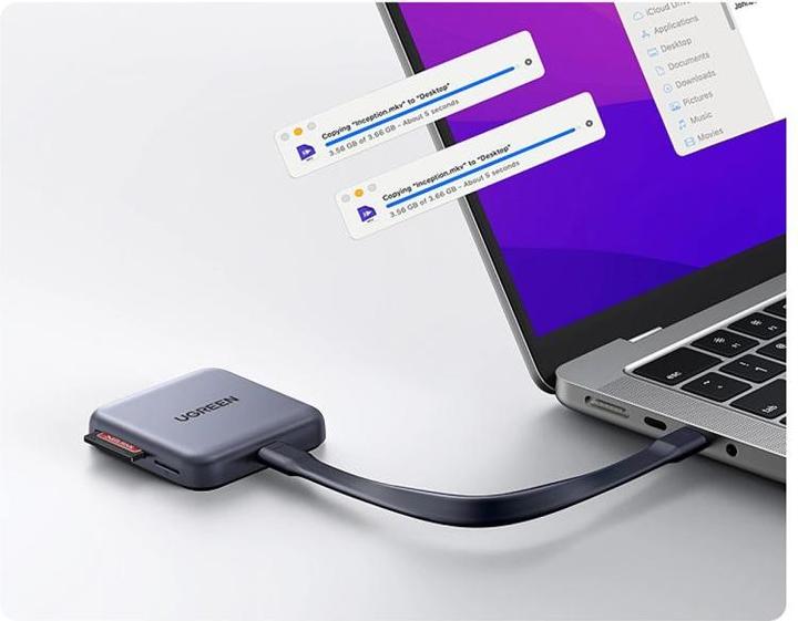 Image du produit Ugreen 3-in-1 Memory Card Reader CM898 – USB-C / MagSafe / SD & TF – Black (USB-C)