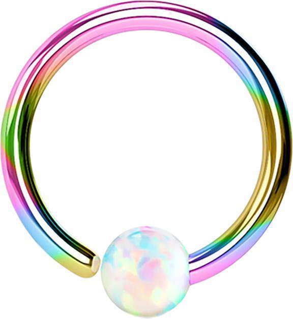 Image du produit Star Piercing Micro Closure Anneau coloré avec boule opale fixée d'un côté blanc (sans laiton, Acier chirurgical 316L)