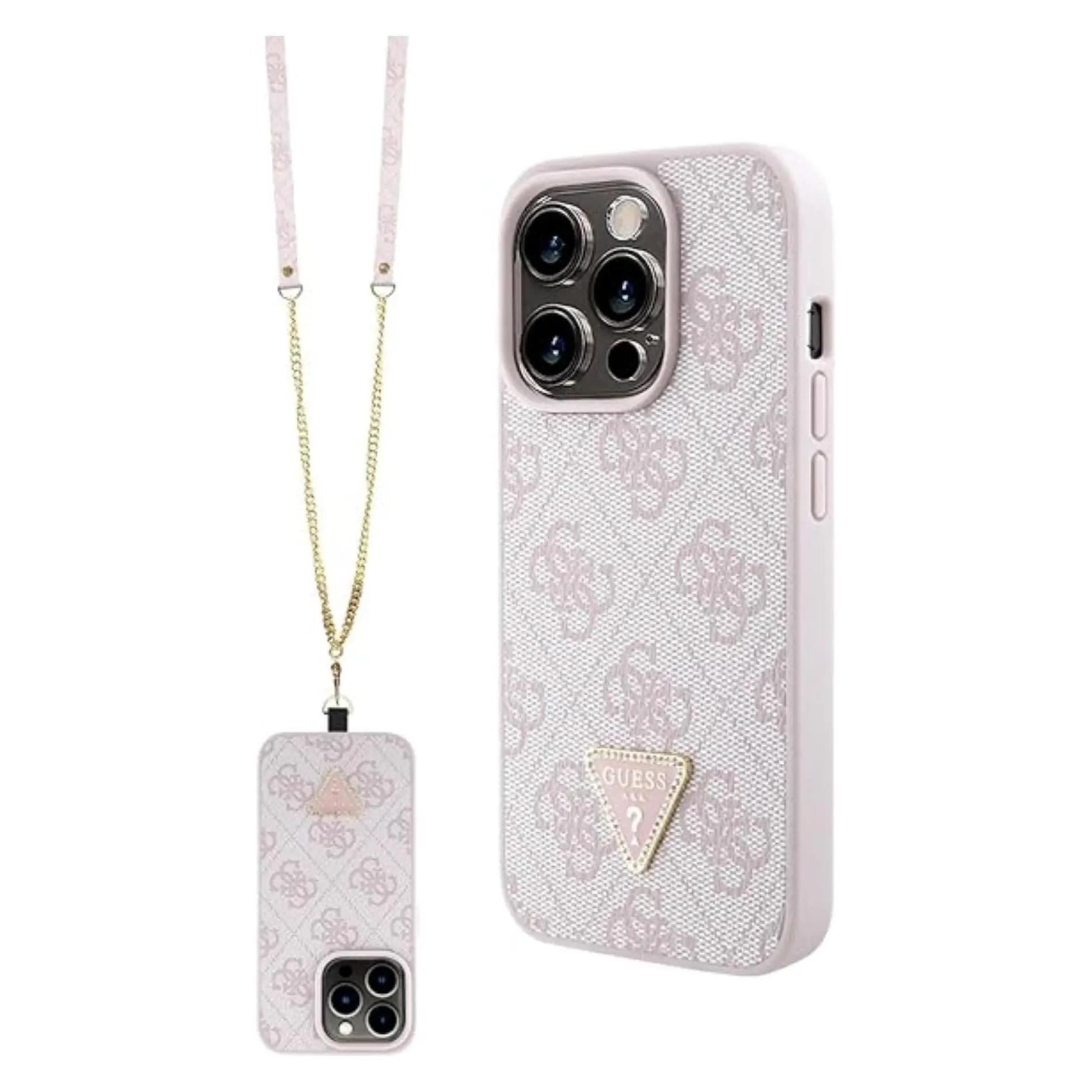 Guess GUHCP15LP4TDSCPP IPhone 15 Pro 6.1" Różowy/pink Hardcase Crossbody 4G Metal Logo (Apple IPhone 15 Pro), Smartphone Hülle, Pink
