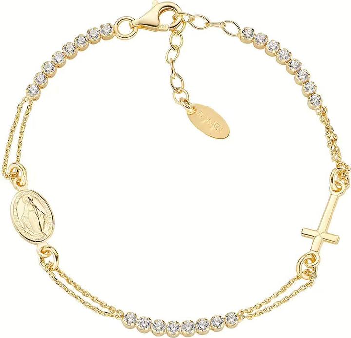 Amen Rosary Style Tennis Cross Armband (16 cm, Silber 925)