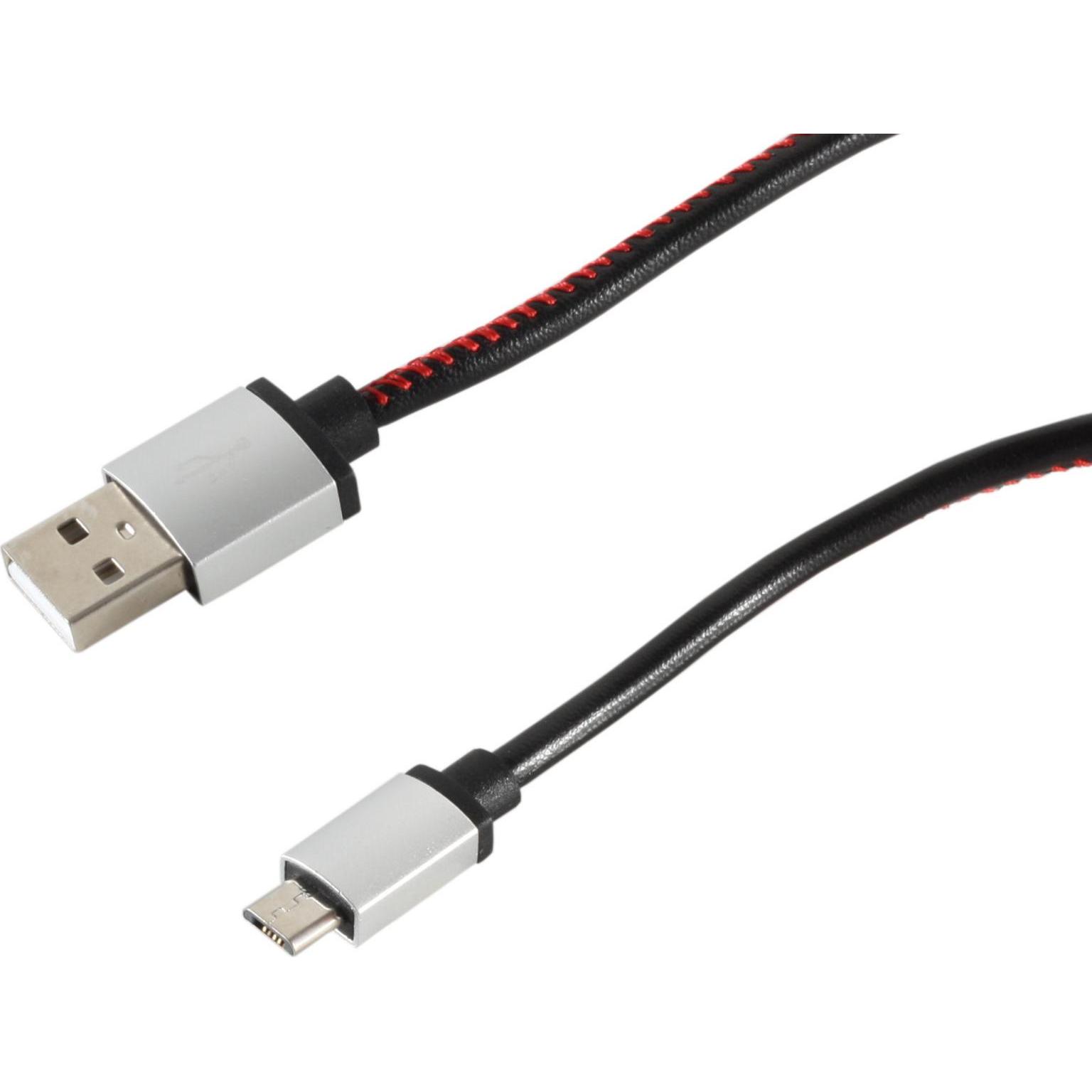 Shiverpeaks USB Ladekabel USB A-ST auf USB Micro B-ST Leder schwarz 0,9m (0.90 m, USB 2.0), USB Kabel