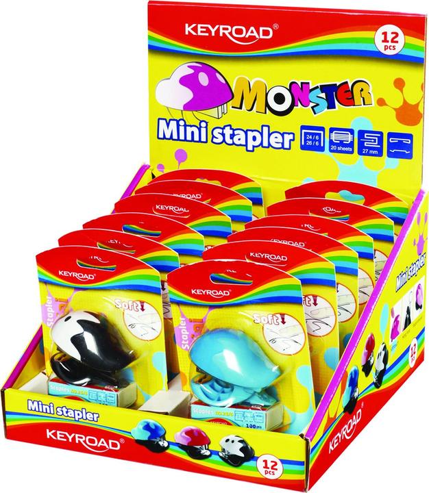 Immagine prodotto Keyroad Mini cucitrice + punti metallici, pinza fino a 20 fogli, confezionata in espositore, colori misti (20 lamelle)