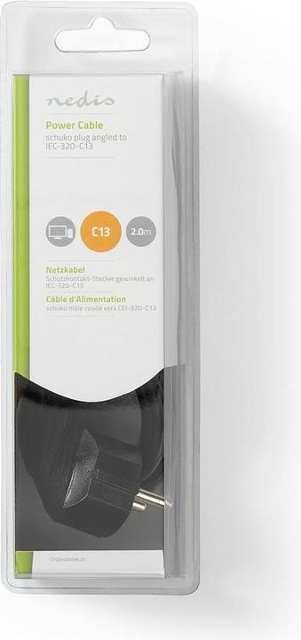 Image du produit Nedis Prise d'alimentation avec contact de terre mâle CEI-320-C13 Angle droit plaqué nickel 2.00 m Roun (2 m)