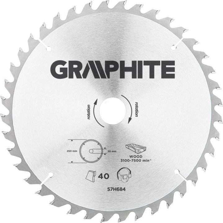 Produktbild Graphite Graphitkreissäge 250x30x3,2mm 40 Zähne. - 57H684