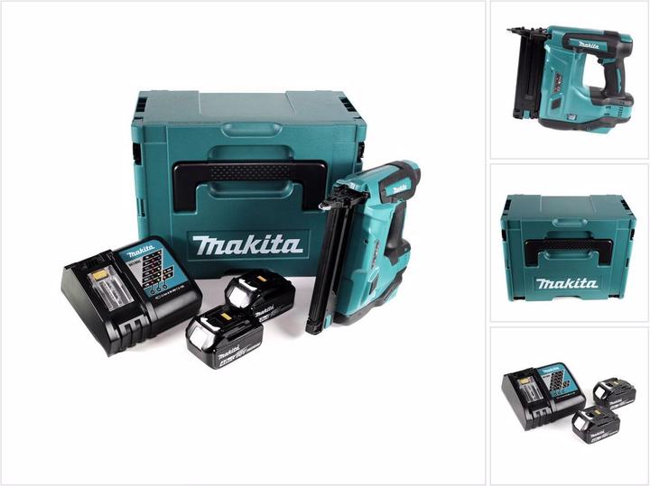 Actual product image Makita DBN 500 RMJ Battery upsetting nailer 15-50 mm 90° 18 V with 2x 4.0 Ah battery and charger in MakPa