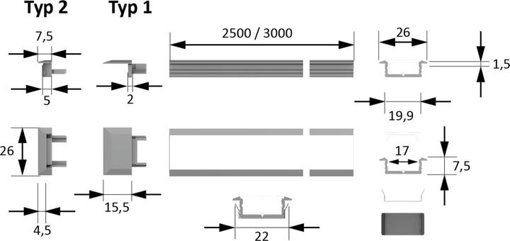 Produktbild Halemeier ChannelLine C schwarz opal 10er Set L=2500 Alu- und Abdeckprofil