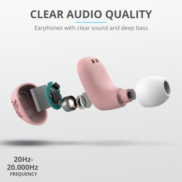 Produktbild Trust Nika Compact Blueth Earphones Pink (ANC, 8 h, Kabellos)