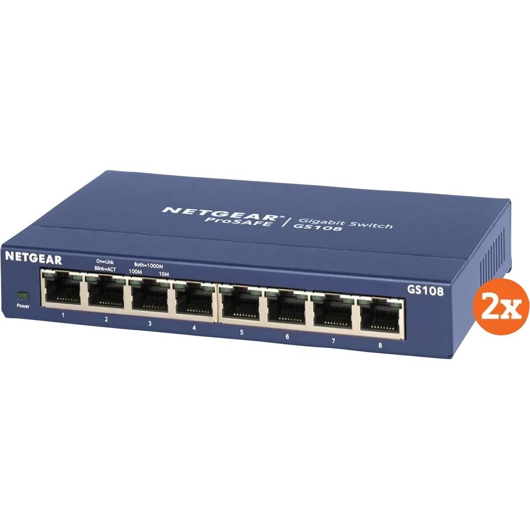 Netgear GS108 Duo Pack (8 Ports), Netzwerk Switch, Grau