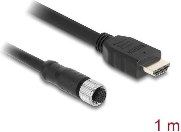 Produktbild Delock M12 Kabel A-kodiert 17 Pin Buchse zu HDMI Stecker 1 m schwarz (1 m, HDMI)