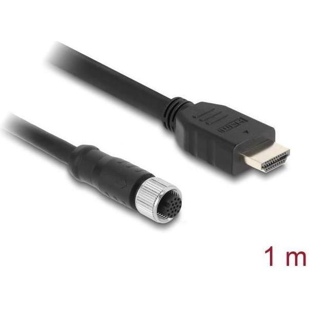 Delock M12 Kabel A-kodiert 17 Pin Buchse zu HDMI Stecker 1 m schwarz (1 m), Cavo video
