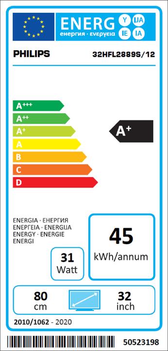 Energy Label Philips 32HFL2889S/12, 32 Hotel LED-TV (32", LCD)