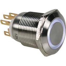 Velleman Stainless Steel Push Button Spdt 1No 1Nc White Ring 19mm, Taster + Schalter, Weiss