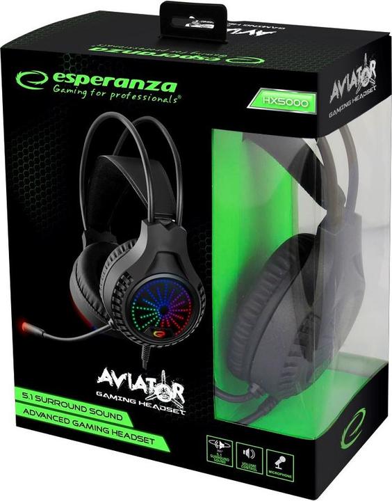 Actual product image Esperanza EGH5000 ausines su mikrofonu žaidimams 5.1 aviator (Cable)