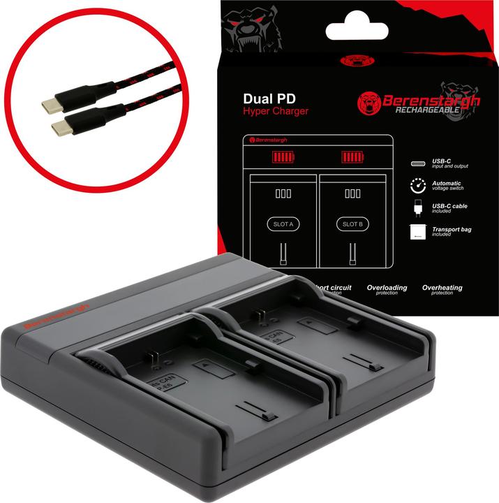 Image du produit Berenstargh Dual PD Hyper Ladegerät f. Canon LP-E6 USB-C in/out Powerbankfunktion (Chargeur de batterie d'appareil photo)