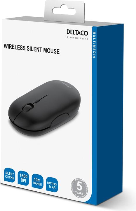 Productafbeelding Deltaco Draadloze platte stille muis 1600 DPI, USB-ontvanger, 4 knoppen, donkergrijs (Draadloze)
