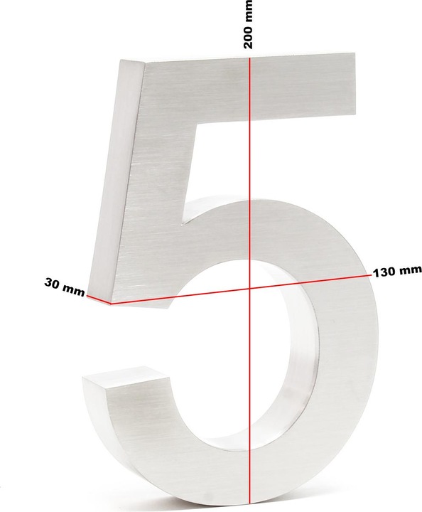 Produktbild Wiltec Hausnummer 5 Edelstahl Hausnummer modern 3D-Design rostfrei