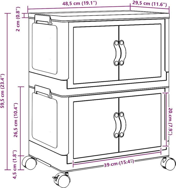 Actual product image vidaXL Storage box with wheels Stackable 2-tier 28 L (28 l)