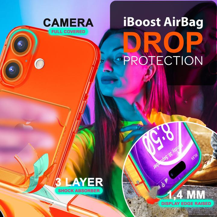 Produktbild Nalia Klar Transparente Neon Silikon Hülle Kartenhalter (Apple iPhone 16)