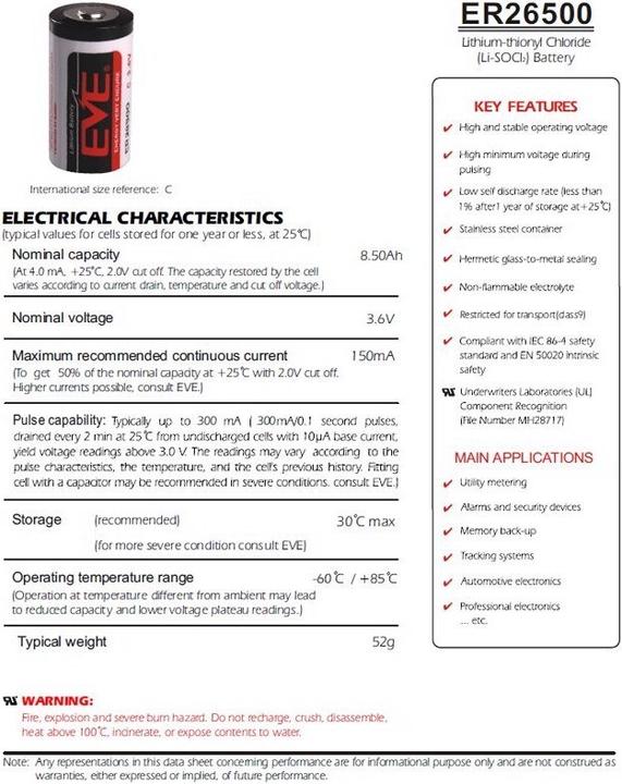 Immagine prodotto Eve Batterie Batteria ER26500, bobina misura C ER 26500 (1 pz., C, 9000 mAh)