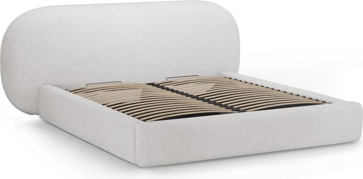 Actual product image Micadoni Boucle Storage Bed with Headboard, "Ovalo", Light Grey, 234x250x96 Made in Europe (160 x 200 cm)