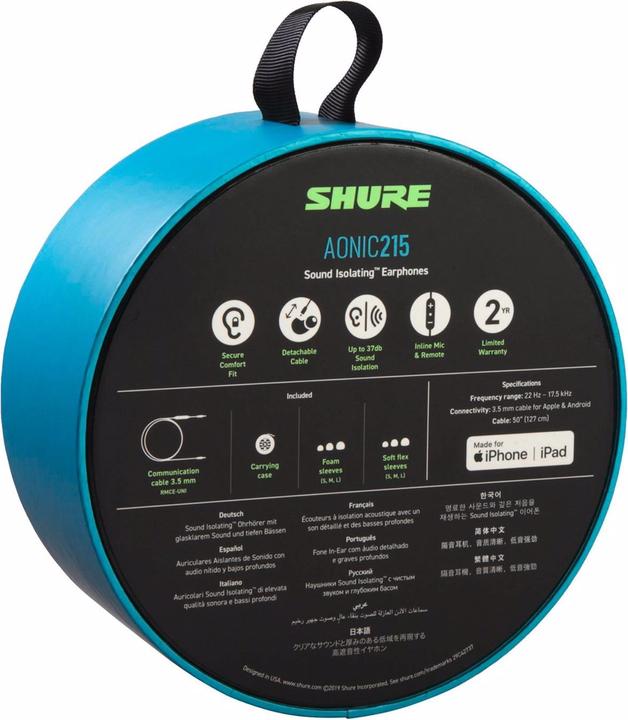 Actual product image Shure Aonic 215 Uni (NC, Cable)