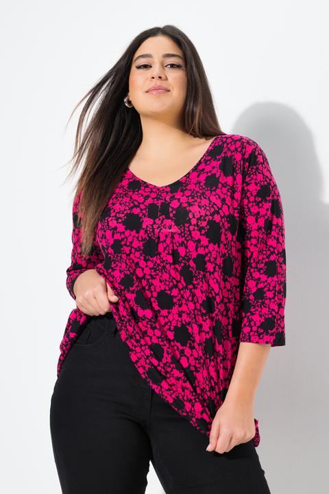 Immagine prodotto Ulla Popken Maglia dal taglio svasato con fiori, scollo a V e maniche a 3/4 (46, 48)