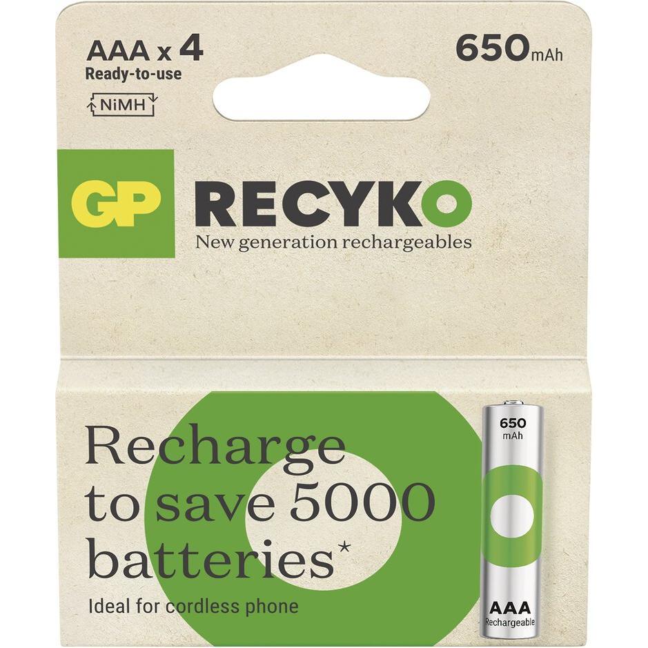 GP Batteries R03 AKU 4BL ReCyko 650mAh (4 pz., AAA / LR03 / Micro / R03 / AM4 / MN2400 / KR03, HR03, 650 mAh), Batterie + pile