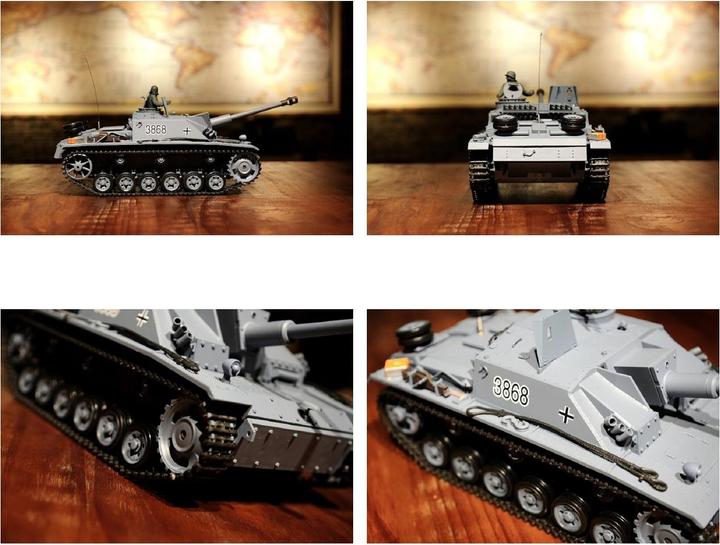 Immagine prodotto Es-toys Carro armato RC "Assault Gun III" - Stug 3 Heng Long 1:16 Grigio, fumo e suono, cambio in metallo e (RTR pronto all'uso)
