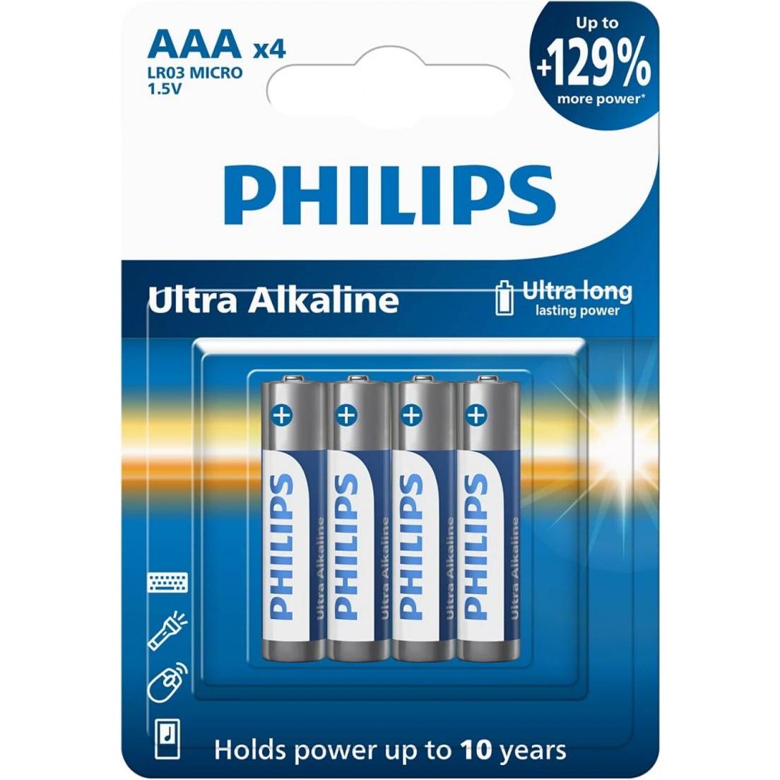 Philips Ultra Alkalibatterie AAA Lr03 4 Einheit (4 Stk., AAA), Batterien + Akkus