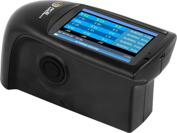 1 x Lithium-Ionen-Akku, 1 x Auswertesoftware (auf CD-ROM), 1 x Ladeadapter, 1 x Bedienungsanleitung, 1 x Kalibrierplatte, 1 x USB-Kabel, 1 x Glanzmessgerät PCE-PGM 100
