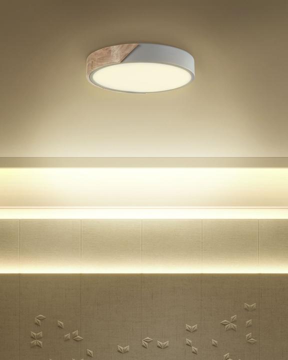 Produktbild Beliani Deckenleuchte LED grau / heller Holzfarbton rund PATTANI (1400 lm)