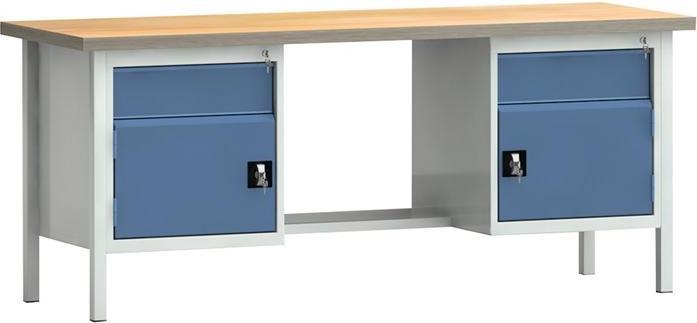 KLW Werkbank PW 700 B2000xT700xH840mm Buche Multiplex lichtgrau, RAL 7035 brillantblau, RAL 5007 2 Sc... (200 cm, 200 cm)
