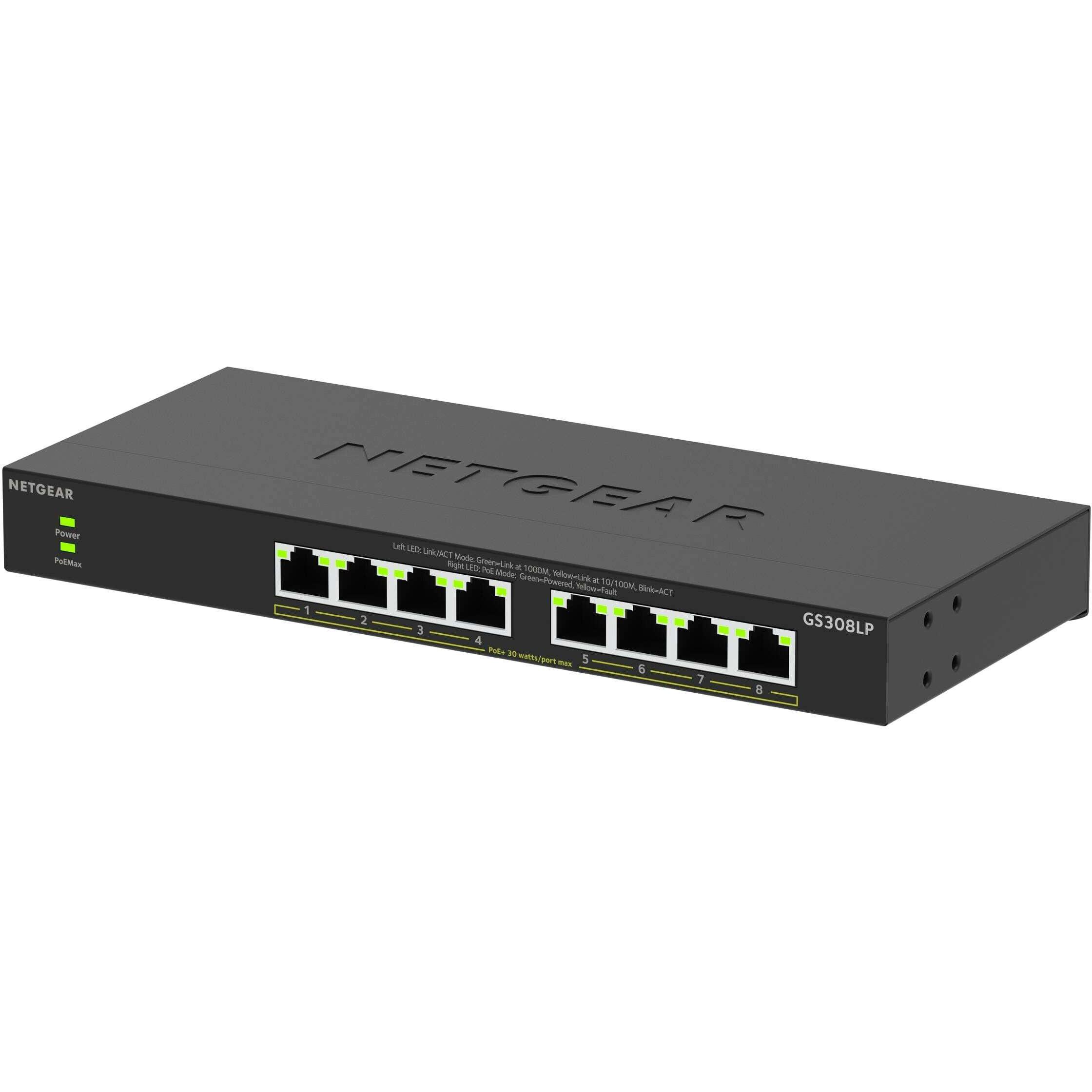 Netgear Switch 8 port PoE Gigabit Unmanaged GS308LP, Router, Schwarz