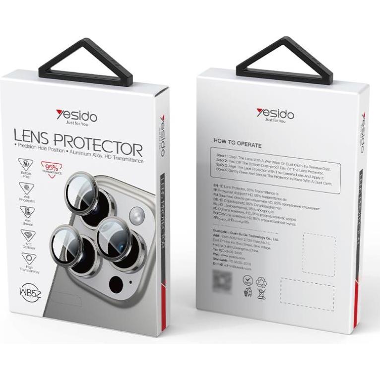 Yesido LENS PROTECTION WB52 IPHONE 16 PRO /16 PRO MAX BLACK (Apple iPhone 16 Pro, Apple iPhone 16 Pro Max), Pellicola protettiva smartphone, Nero