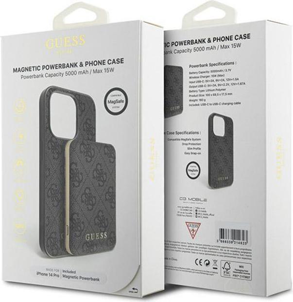 Actual product image Guess Zestaw GUBPM5P14L4GEMGK iPhone 14 Pro 6.1" hardcase + Powerbank 5000mAh MagSafe czarny/black 4 (Apple iPhone 14 Pro)