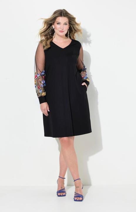 Produktbild Miamoda Jerseykleid, A-Linie, bestickter Mesh-Langarm (50)