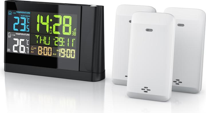 Actual product image Bearware Wetterstation mit 3 x Aussensensoren, Funkwetterstation mit Projektion, Farbdisplay & Funkuhr
