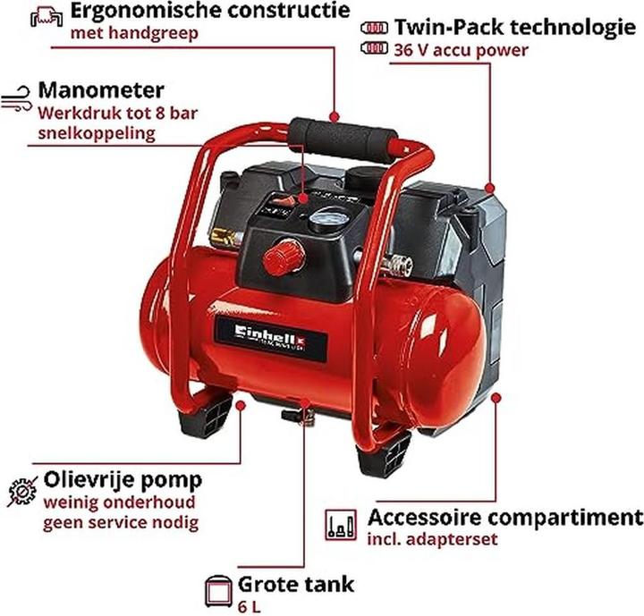 Actual product image Einhell TE-AC 36/6/8 Li OF Set (8 bar, 6 l)
