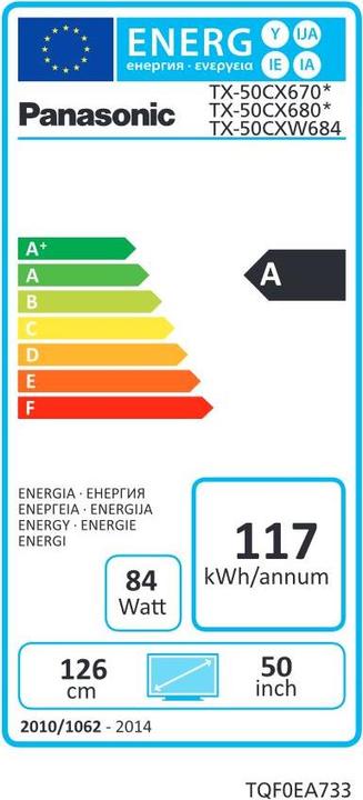 Energie-Label Panasonic Tx-55cxw684 (55", 4K)