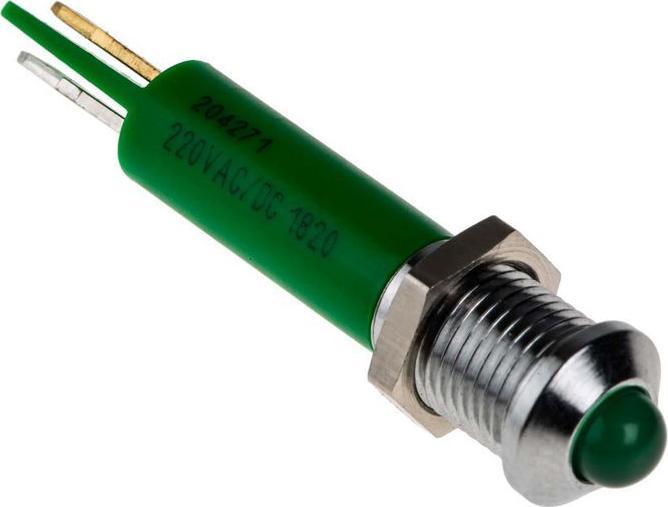 Produktbild RS PRO LED erhaben 8mm chrom 230Vac grün