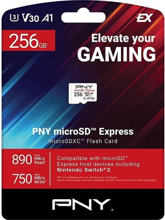Actual product image PNY 256GB Express microSD memory card P-SDU256P31880EXP-GE (256 GB, microSD Express)