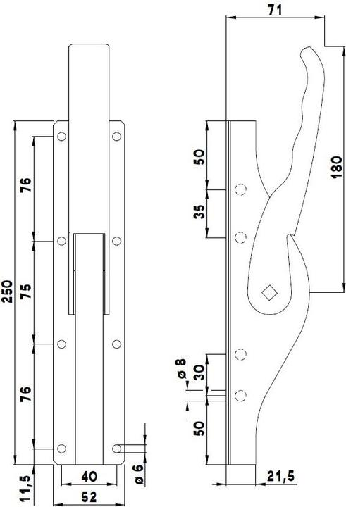 Produktbild Deni Tortreibriegel PLANO 16 mm Schlaufenanzahl 4 Stahl hell verzinkt (Türgriff)