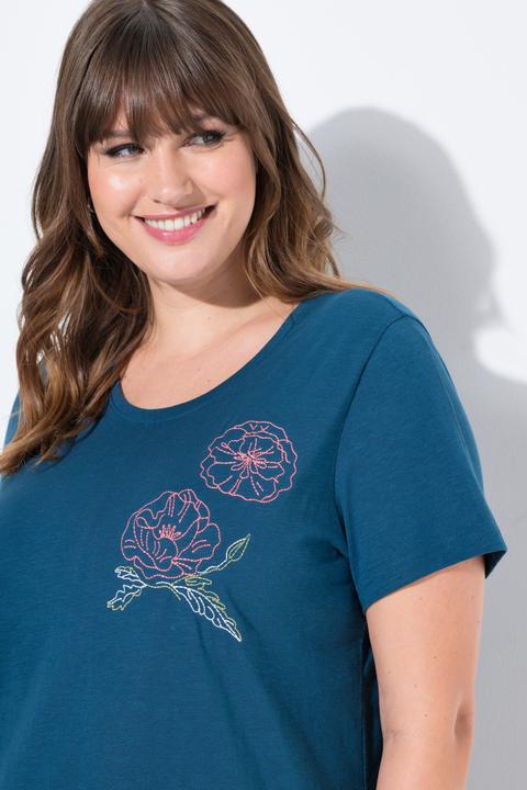 Produktbild Ulla Popken T-Shirt, Mohn-Stickerei, Rundhals, Halbarm (50, 52)